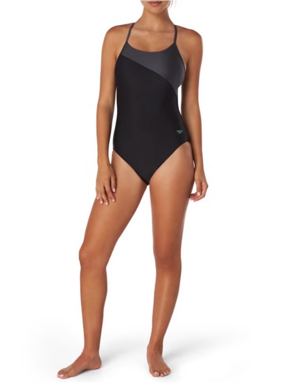 Speedo Black and Charcoal Racerback One-Piece Swimsuit
